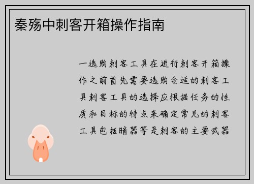 秦殇中刺客开箱操作指南
